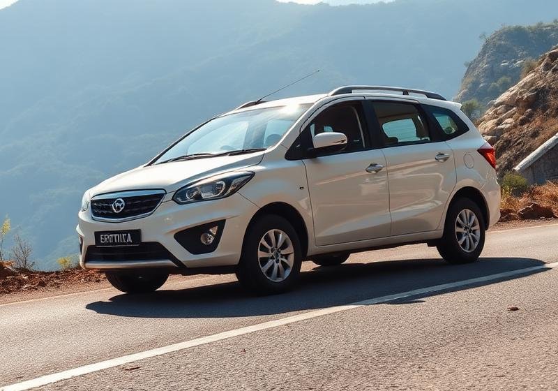White Ertiga MPV on a mountain road